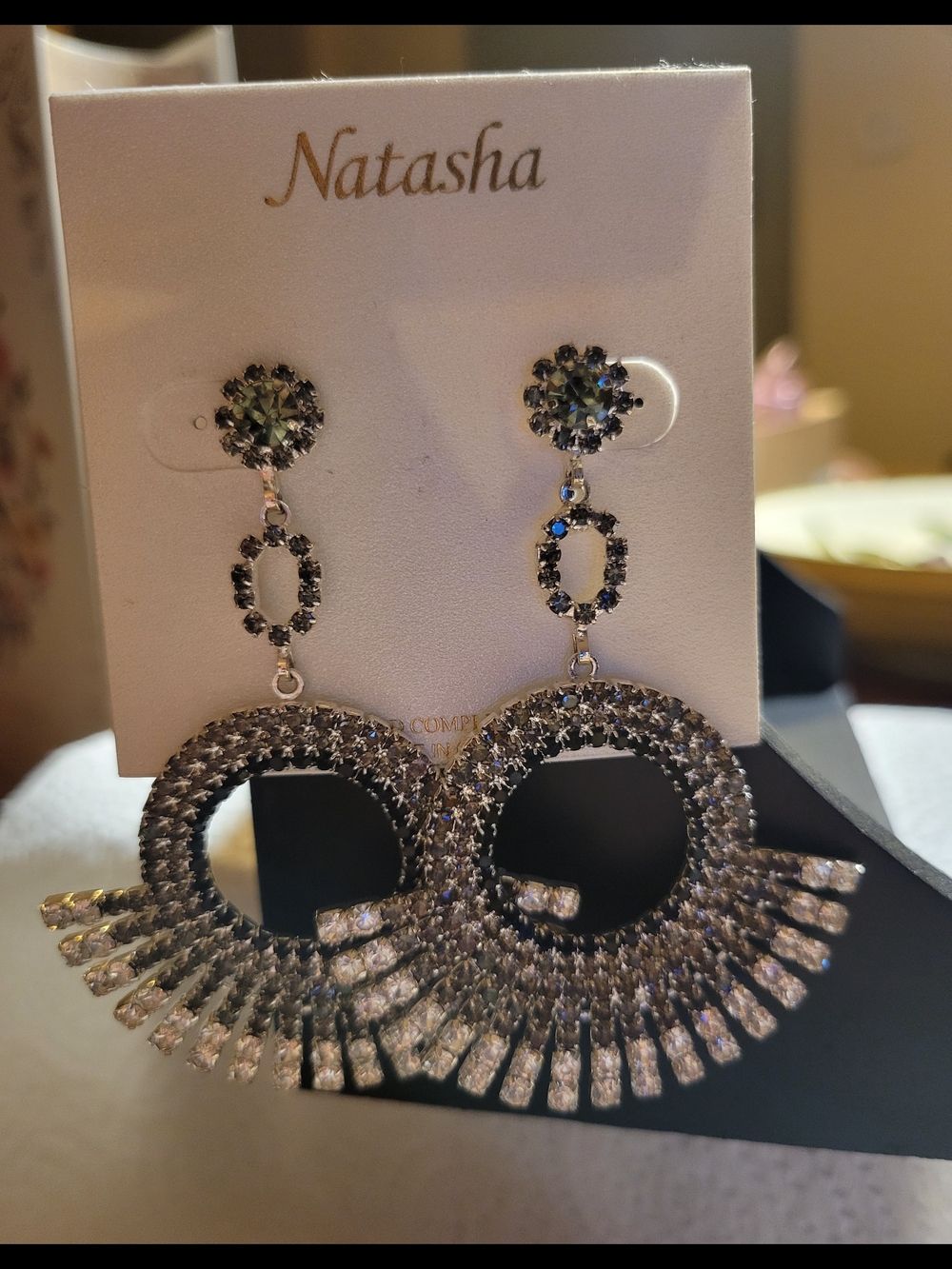 Natasha Couture Silver Tone Rhinestone Circle Statement Dangle Earrings